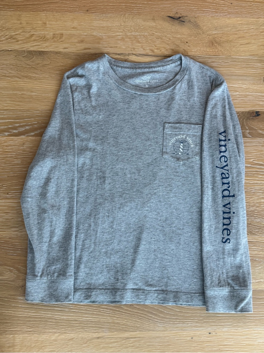 Vineyard Vines Kids Long Sleeve Pocket Tee - Heather Gray with Navy Logo